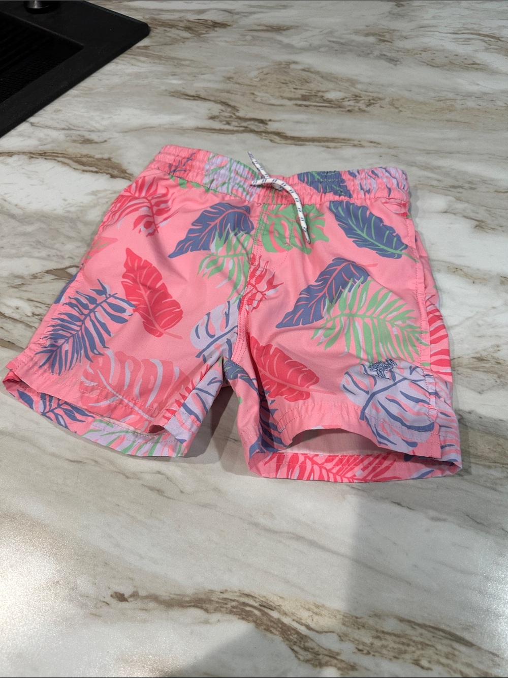 The Beaufort Bonnet Company Pink Tropical Leaf Swim Trunks
